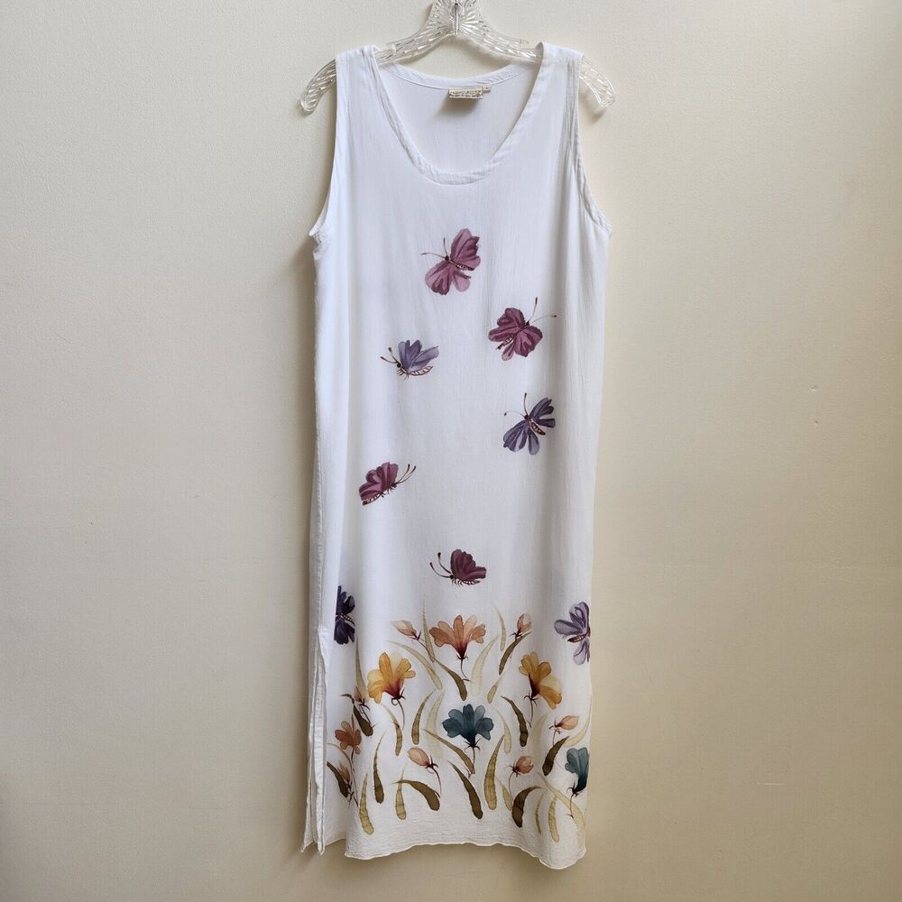 Wind River Trading Co Dress Women L White Sleeveless Purple Butterfly Print Maxi
